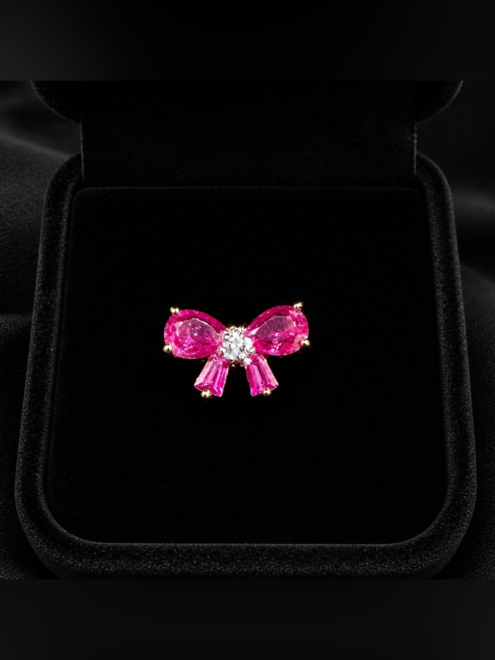 Estate Silvertone Pink Bow Crystal Ring
